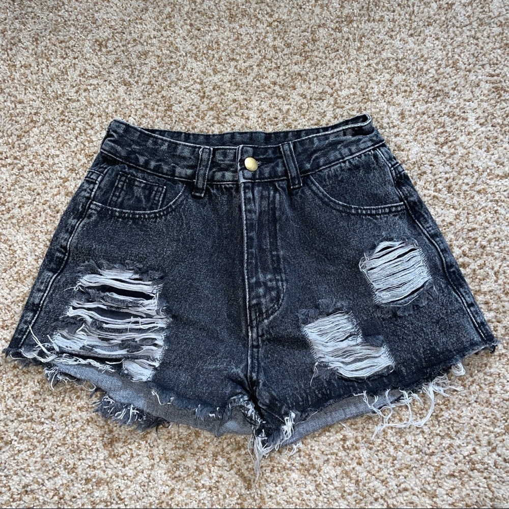 Shein size small Us size 4 black ripped jean shorts